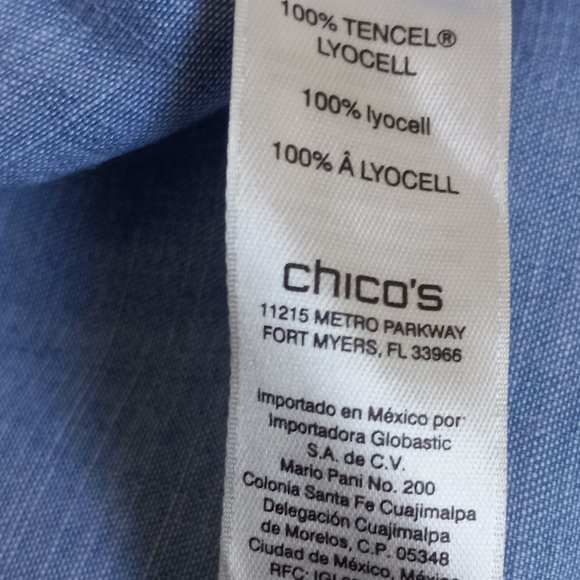 Chico's Effortless Elegance Blue Lyocell Denim Shirt - Size PS - Picture 5 of 5